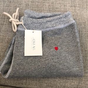 NWT The Great. Grey cropped sweatpants with red hearts. Never worn. Size 0/XS
